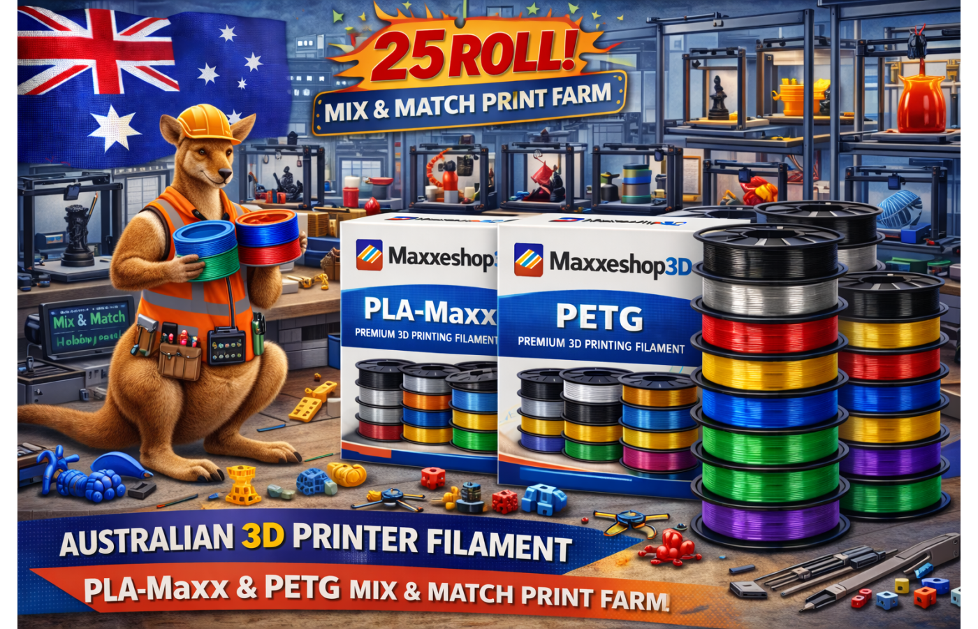 Mix & Match 25 PLA-Maxx or PETG Spools